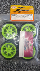 JUC Pre-Mounted Wheels, 7Y Spokes, 3mm offset, Green for 1/10th Scale Touring Cars